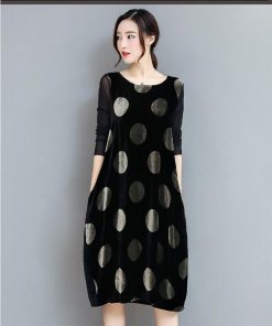 ミディアム | ワンピース 膝丈ワンピース 体型カバーワンピ 長袖 Aラインワンピース ゆったり カジュアル ドッド柄 通学通勤 オフィス M〜XXXL おしゃれ 2020春