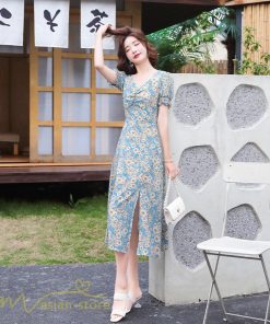 マキシ | ワンピース レディース 着痩せ Vネック カジュアル 花柄 サマーワンピース きれいめ 裾口スリット 日常感 Vネック 膝丈 夏新作 40代 きれいめ 半袖 30代 20代