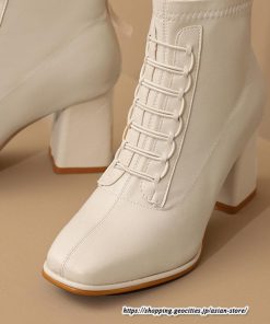 ショートブーツ | レディース 春秋ブーツ スクエアトゥ ブーツ チャンキーヒール 太ヒール 後ろファスナー 靴 シューズ 通学通勤 ミドルヒール 黒ブーツ 大人