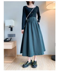 スカート | 綿秋 Aラインロングレディース 秋物 ボトムス 秋服 無地 体型カバー 30代通学通勤 40代50代 大人 おしゃれ感