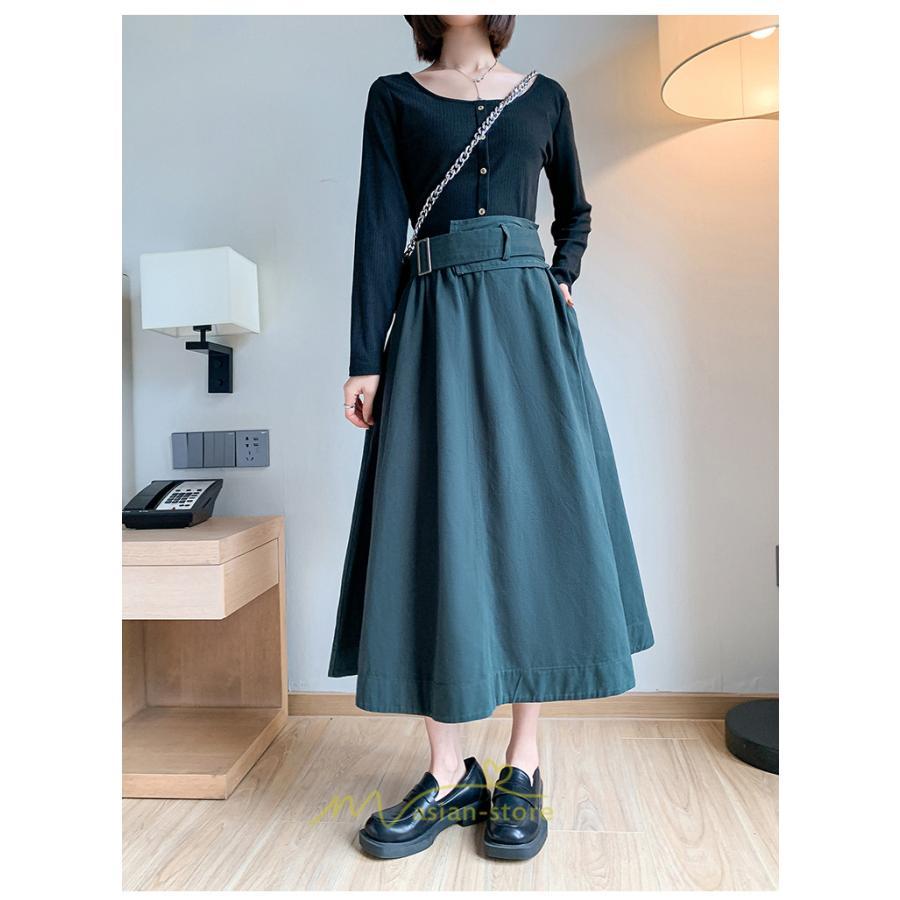 スカート | 綿秋 Aラインロングレディース 秋物 ボトムス 秋服 無地 体型カバー 30代通学通勤 40代50代 大人 おしゃれ感