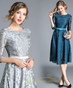 ミディアム | ワンピース ドレス 春物 夏服 膝丈ワンピース 二次会 パーティードレス ママ お呼ばれ 上品 レースワンピ エレガント フォーマル 30代 面接 七分袖 Aライン