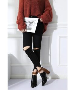 ショートブーツ | 大きいサイズレディース チャンキーヒール ポインテッドトゥ 太ヒール 合皮ブーツ バックファスナー ブーツ 黒ブーツ バイカラー ミドルヒール