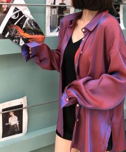 カーディガン | 光沢 サテン 春 レディース ブラウス ロングシャツ 夏 トップス 長袖 カラーシャツ レトロデザイン