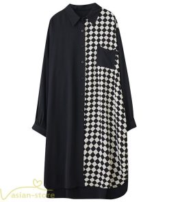 シャツワンピース | ワンピース 長袖 秋 新作 チェック柄 ゆったり 切り替え フリーサイズ ウエストリボン 体型カバー シンプル 大人 バルーンスリーブ 前開き