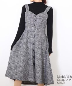 オールインワン | スカート ワンピース ロング 秋冬 チェック ジャンパースカート サロペット オールインワン 大人 グレンチェック