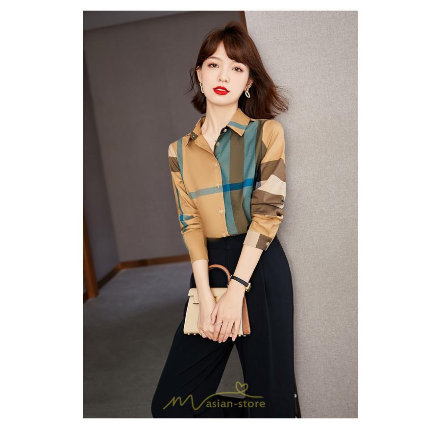 シャツ・ブラウス | ブラウス レディース 長袖 50代 チェック柄 シャツ コットン トップス きれい 40代 30代 20代 カジュアル 通勤 お出かけ 食事会 お出かけ 女子会 デート