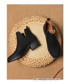 ショートブーツ | 大きいサイズ26.5cm レディース 上品 ブーツ 秋冬 春 チャンキーヒール 太ヒール シンプル 黒ブーツ ミドルヒール 大人 スリッポン ブーティー