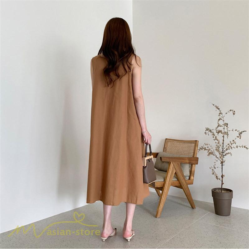 マキシ | ワンピース ノースリーブ 夏服 麻混 リネン混 春夏 カジュアル Aラインワンピース 綿麻 レディース フリーサイズ 夏 ロング丈 ギャザー きれいめ 無地