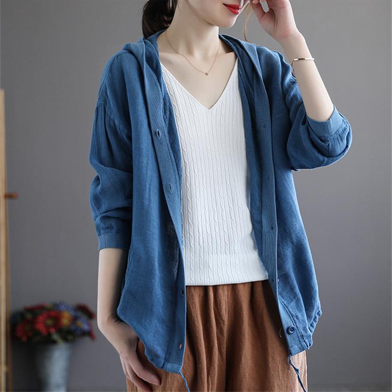 カーディガン | レディース 無地 UVカットー ライトアウター 秋コーデ 40代50代 きれいめ カジュアル フード付き エレガント 大きいサイズ 20代30代 麻混 秋服