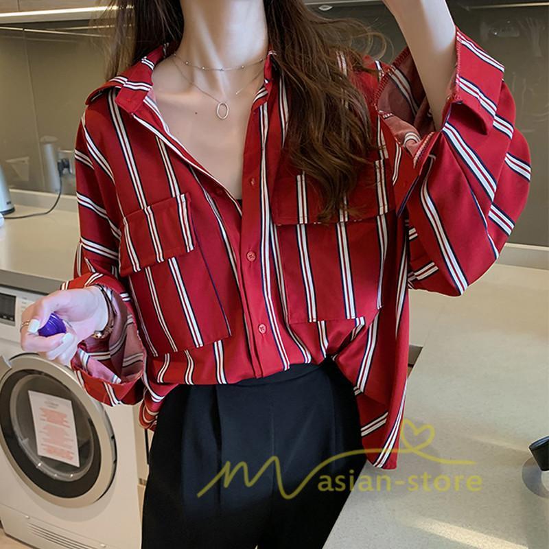 在庫ある | 短納期シャツレディースブラウス ビジネスカジュアルゆったりシャツトップス フォーマルシャツ オフィスブラウス ストライプ 薄手 通学通勤 春夏衣装 着痩せ
