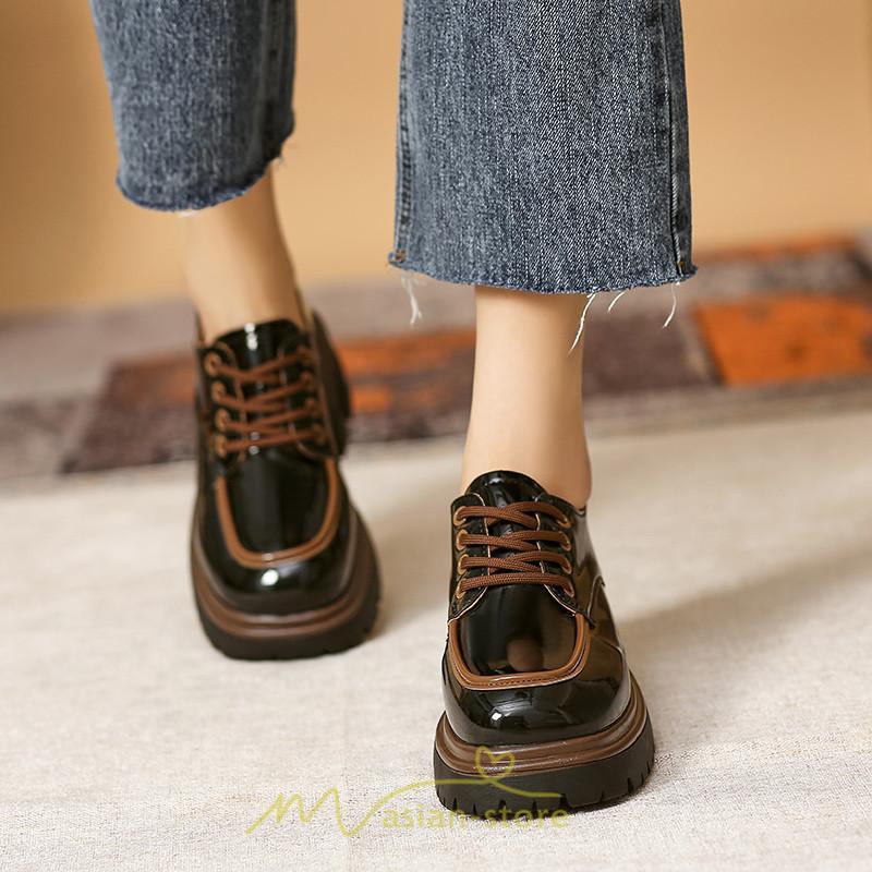 ローファー | 厚底 レディース 厚底スニーカー レースアップ スニーカー PU 合皮 通学 通勤 かわいい 送料無料 可愛い 冬 夏 秋 春