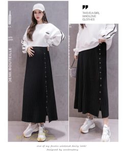 スカート | マタニティ Aライン秋 冬 コーデ 着痩せ 裾口スリット ニット 体型カバー リブ ウエスト調整 マタニティウェア 大きいサイズ カジュアル