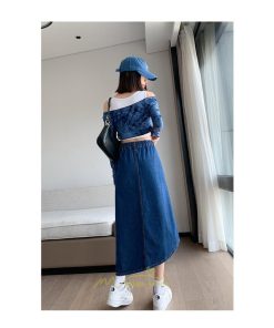 スカート | バッグゴムデニムロング秋冬 ミモレ丈 秋物 レディース 不規則裾 フロントスリット Aライン大きいサイズあり デニム スカート 6XL