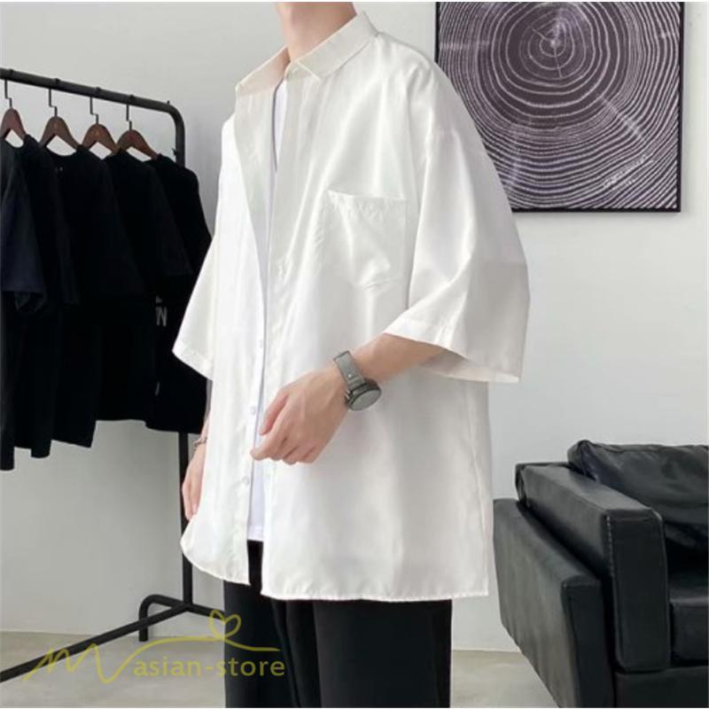 シャツ | 半袖 着痩せ 日常 おしゃれ カジュアル 韓国風 無地 新作 2021 夏コーデ ライトアウター ポケット 通勤通学 トップス ワイドゆったり 人気 上品