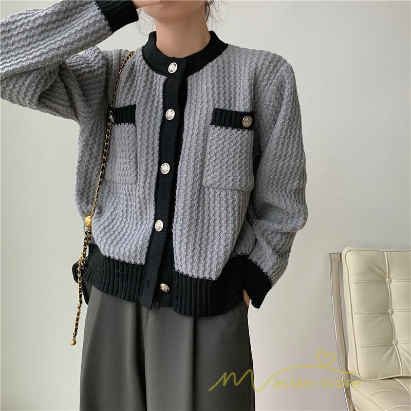 カーディガン | 2022秋冬ニットショート丈 レディース フロントボタン 羽織り ポケット アウター ニット セーター 大人 20代40代 やさしい 通学通勤 長袖