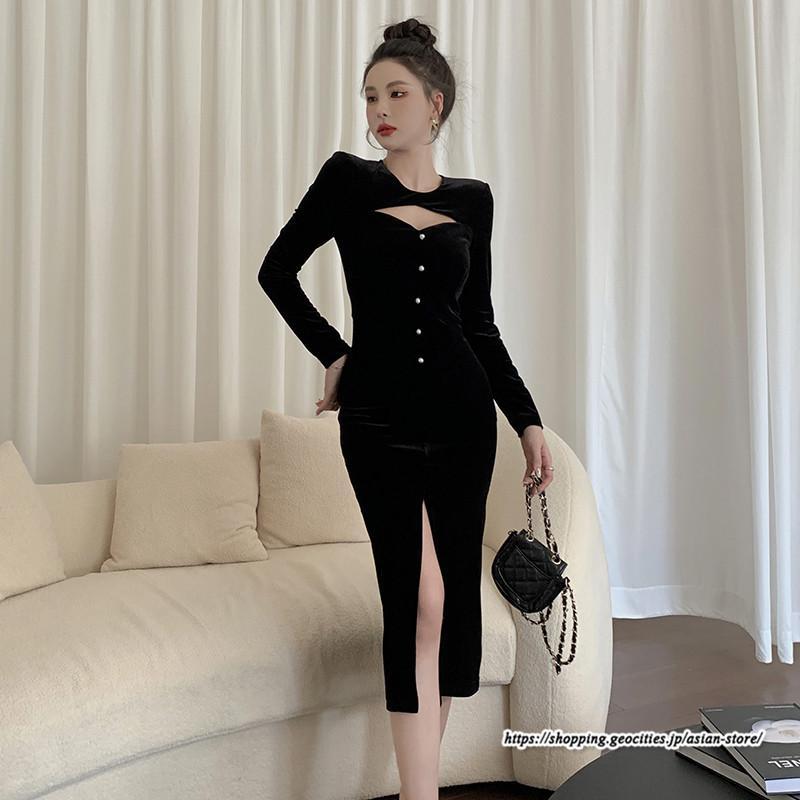 ワンピース | ワンピースタイトワンピース長袖 上品 セクシー高級感 タイトヒップアップ タイト スリム 美ライン シルエット お呼ばれ エレガント