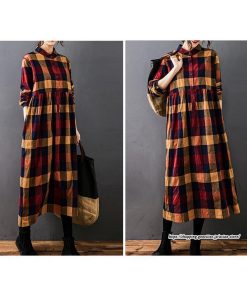 マキシ | チェック柄ワンピースリネン風 シャツワンピース 30代レディース秋物長袖 綿麻風 ゆったり ゆるシルエット 大人 チェック柄 可愛い 通学通勤 ロングシャツ