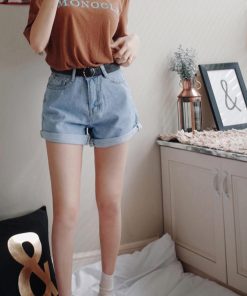 ジーンズ、デニム | ハイウエスト ベルト付き レディース ロールアップ ショーパン デニムショートパンツ 夏
