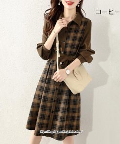 ミディアム | ワンピース レディース 40代 きれいめ シャツワンピース 秋服 長袖ワンピース チェック柄 リボンスカート オシャレ 大人 カジュアル 体型カバー 30代 50代　