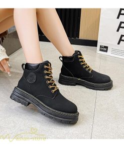 ショートブーツ | レディース ブーティー 太ヒール ブーツ ショートヒール カジュアル レースアップ 歩きやすい コスプレ靴 編み上げブーツ 厚底 ローヒール靴