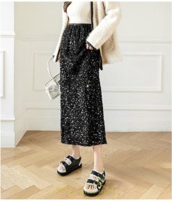 スカート | ロング マキシ フレアAライン ロングキラキラ 個性的 ハイウエスト スリット 着痩せ あったか 2022新作 体型カバー 冬 秋