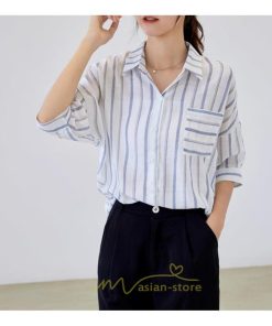 シャツ・ブラウス | レディース 夏 トップス 七分袖 シャツ ストライプ柄 爽やか リゾート ボーダー柄 お呼ばれ 二次会 同窓会 オシャレ オフィス 通勤 かわいい カジュアル 着痩せ