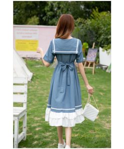 マキシ | ワンピース レディース 春夏 半袖 ハーフスリーブ ワンピース セーラーカラー ロング丈 マキシ丈 フレア お出かけ ビッグ裾幅 ゆったり ワンピース かわいい