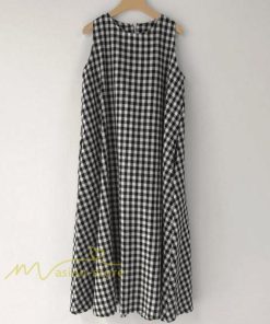 マキシ | ロングワンピース ワンピース ロングワンピ レディース マキシ丈 ワンピ ノースリーブ Aライン 体型カバー チェック柄 ゆったり きれいめ 40代 夏 おしゃれ 30代