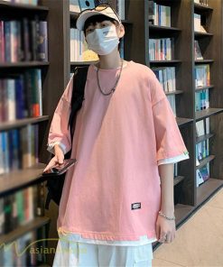 Tシャツ | メンズ 夏物 半袖 五分袖 フェイク レイヤード 重ね着風 無地 おしゃれ プルオーバー オーバーサイズ カジュアル 30代 20代 40代 ゆったり 男性着