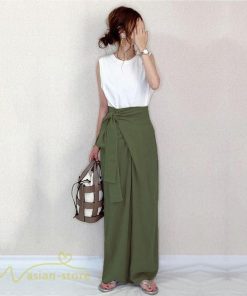 ワイドパンツ | レディース ガウチョパンツ 無地 ロングパンツ 着痩せ 体型カバー カジュアル パンツ おしゃれ 蝶結び かわいい ハイウエスト ゆったり 韓国風
