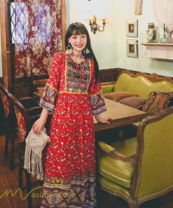 マキシ | ワンピース 長袖 レディース ロング丈 コットン Aライン ゆったり 体型カバー 大人 可愛い ナチュラル 春 夏 秋 海外旅行 フェミニン 着痩せ Vネック エスニック