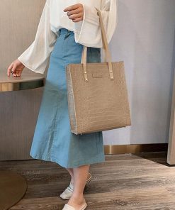 ハンドバッグ | クロコ 2way スクエアバッグ 肩かけバッグ 縦型 レディース 型押し レザーバッグ 手提げバッグ トートバッグ 縦長 A4