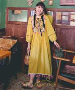 マキシ | ワンピース レディース ロング丈 マキシ丈 長袖 パーティー 白 赤 黄色 青 綿麻 二次会 謝恩会 同窓会 服装 カジュアル 刺繍 40代 夏 30代 20代 秋 50代