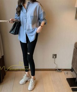 シャツ・ブラウス | シャツ レディース デニムシャツ シャツブラウス 秋コーデ 長袖 デニム 切り替え きれいめ ストライプ カジュアル 上品 2XL 秋 大きいサイズ 春 ライトアウター