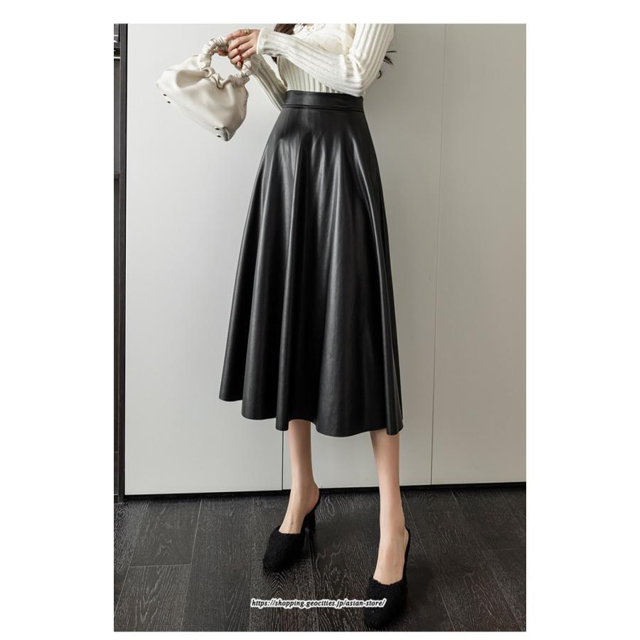 スカート | レディース 合皮 ロングミモレ丈韓国ファッション 脚長 かわいい おしゃれ 秋冬 おしゃれ レザーセクシー キレイめ