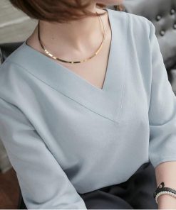 シャツ・ブラウス | シャツブラウス レディース シャツ 五分袖 Vネック 無地 トップス カットソー 可愛い 大人 30代 40代 50代 フォーマル ピンク 白 ブルー オフィス