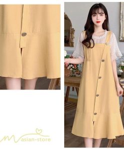 ミディアム | ワンピース レディース 重ね着風 夏物 半袖 フレア シンプル かわいい 20代 30代 大きいサイズ 夏 ゆったり 膝丈 体型カバー カジュアルワンピース おしゃれ