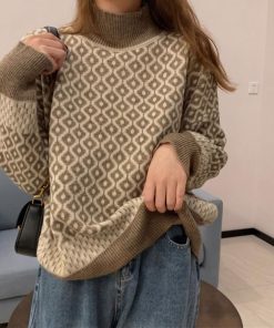 ニット・セーター | 配色ダイス柄ニットトップスハイネック