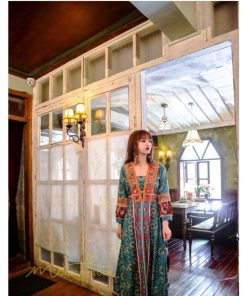 マキシ | ロングワンピース 九分袖 夏ワンピース 秋新作 Aラインワンピース マキシワンピース 刺繍 花柄 プリント 切り替え 旅行 舞台 ダンス 30代40代 可愛い ワンピース