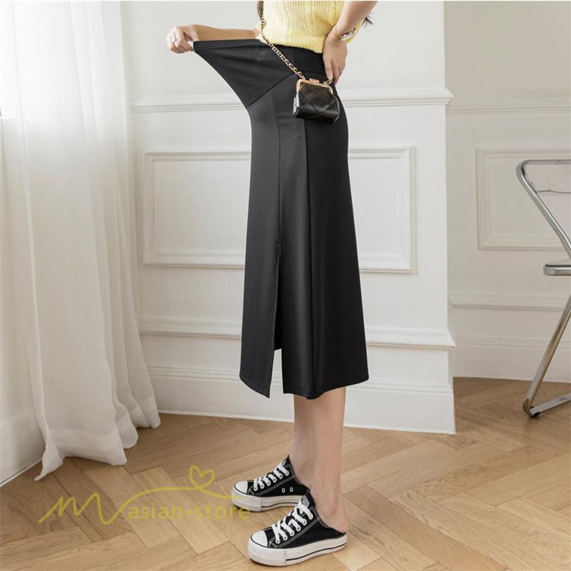 スカート | マタニティレディース 裾口スリット 上品 マタニティウェア 春 夏 大きいサイズ 無地 ウエスト調整 産前産後 マタニティ 妊婦服 妊婦 通勤