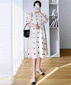 ワンピース | マタニティウェア レディース 半袖 ドット柄 着痩せ マタニティクルーネック 大きいサイズ 産前 マタニティ お出かけ 妊婦着 ゆったり