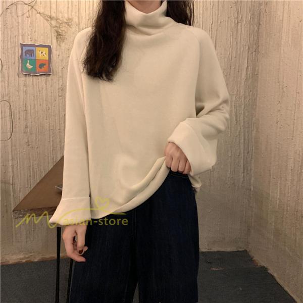 パーカー | トレーナー レディース 厚手 秋冬 コーデ 無地 ハイネック トルネック 長袖 着回し 裏起毛 暖かい 可愛い フリーサイズ ゆったり 7色 プルオーバー カジュアル