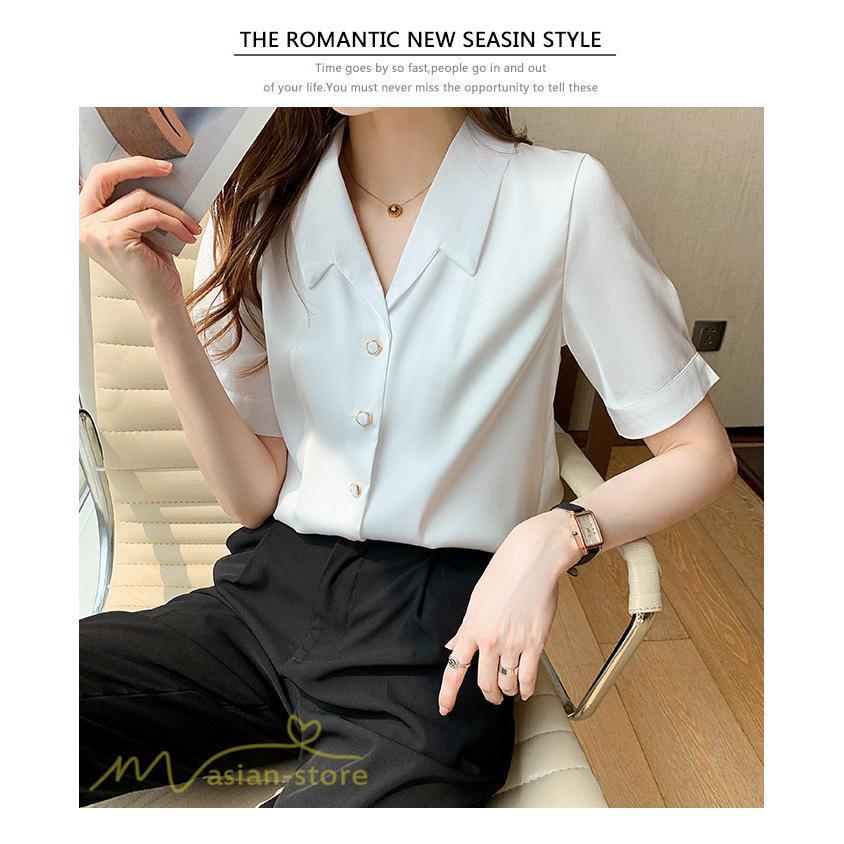 シャツ・ブラウス | シャツ Tシャツ ブラウス レディース 無地 半袖 春 夏 トップス 秋 Vネック フォーマル オフィス 可愛い おしゃれ カジュアル サマー トップス 秋 半袖シャツ