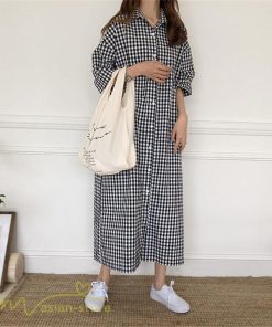マキシ | ワンピース シャツワンピース チェック柄 可愛い マキシワンピース レディース 5分袖 春 夏 秋 20代 30代 着痩せ Aラインワンピース フリーサイズ 40代 50代