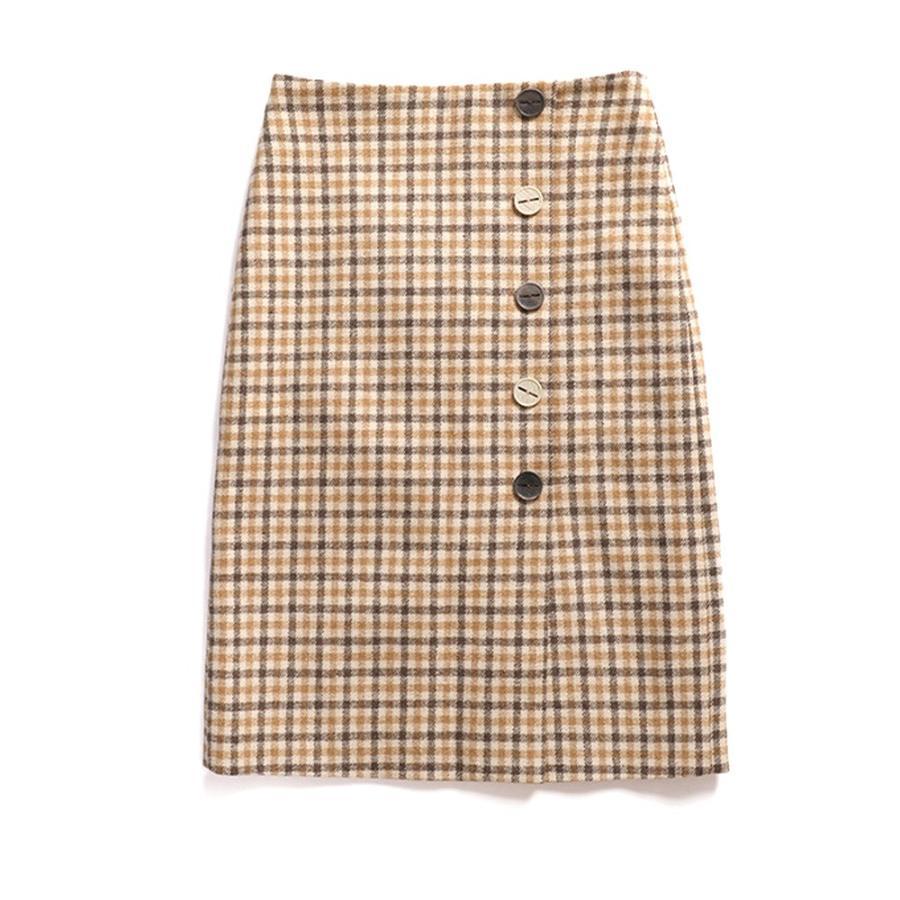 ひざ丈スカート | ハイウエスト ペンシルスカート 膝丈 チェック柄 スカート 秋冬 ミディアム丈 レディース タイトスカート