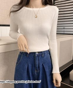 ニット・セーター | カットソー ニット レディース リブニット 長袖 秋冬 春 トップス スリム ストレッチ インナー 無地 長袖カットソー 着痩せ プルオーバー 通学通勤 長袖ニット