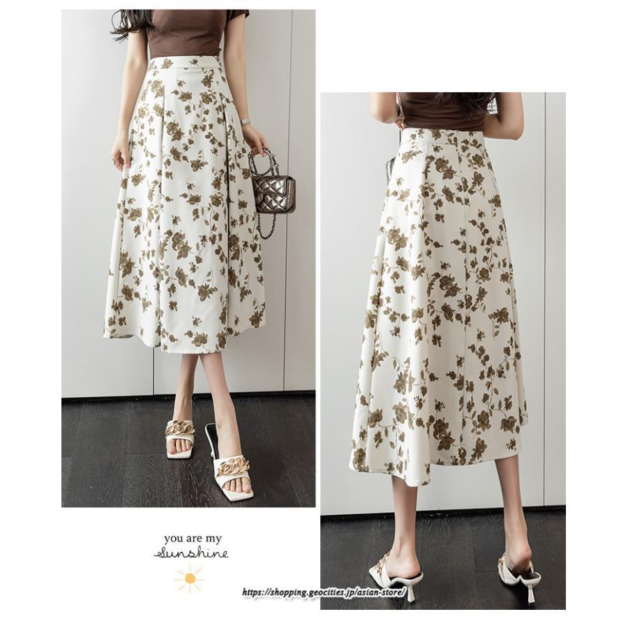 スカート | レディース ロングハイウエスト Aライン 花柄 秋 冬 ボトムス カジュアル 大人 可愛い お出かけ デイリー フェミニン おしゃれ きれいめ