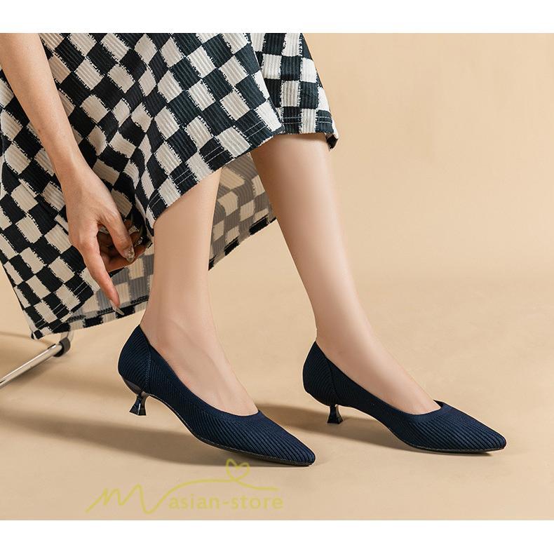 パンプス | ニット26.5cm 大きいサイズレディース 靴 9カラー リブニット 無地 柔らか 歩きやすい スリッポン 履きやすい 痛くない 走れる