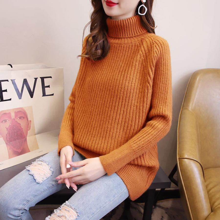ニット・セーター | リブニットトップス タートルネック 韓国